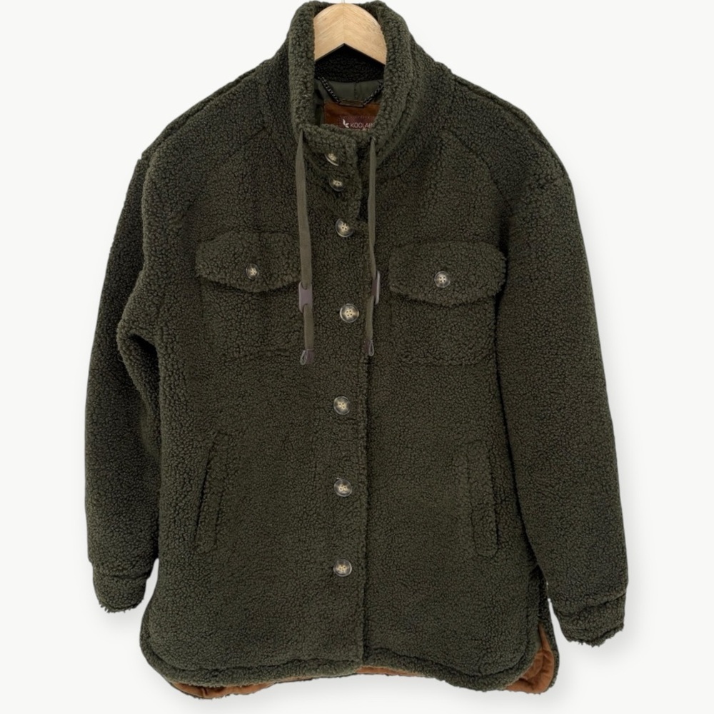 Koolaburra UGG Sherpa Longline Jacket Size XS Olive Green Oversized Cozy